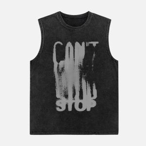 Concert Outfit Art Letter Washed Distressed Vest