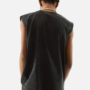 Concert Outfit Art Letter Washed Distressed Vest