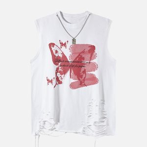 Concert Outfit Asymmetric Distressed Graffiti Chain Vest