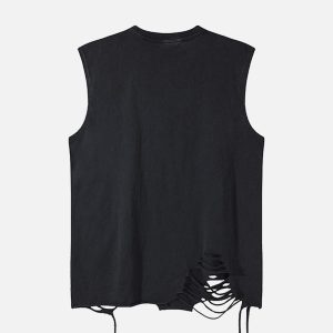 Concert Outfit Asymmetric Distressed Graffiti Chain Vest