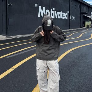 Concert Outfit Asymmetric Irregular Knitted Sweater Hoodie