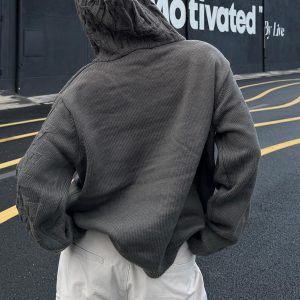 Concert Outfit Asymmetric Irregular Knitted Sweater Hoodie