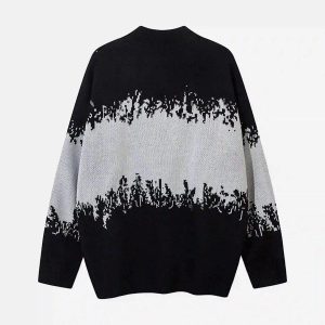 Concert Outfit Asymmetric Jacquard Stitching With Two-Way Zipper Sweater