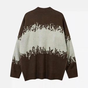 Concert Outfit Asymmetric Jacquard Stitching With Two-Way Zipper Sweater