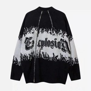 Concert Outfit Asymmetric Jacquard Stitching With Two-Way Zipper Sweater