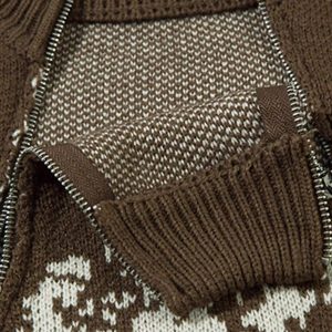 Concert Outfit Asymmetric Jacquard Stitching With Two-Way Zipper Sweater