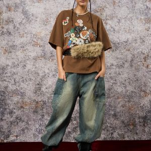 Concert Outfit Badge Print Distressed Short Sleeve T-Shirt