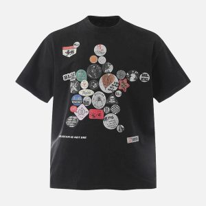 Concert Outfit Badge Print Distressed Short Sleeve T-Shirt