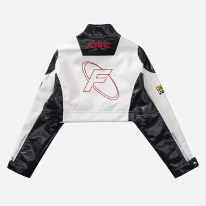 Concert Outfit Badge Short PU Leather Racing Jacket