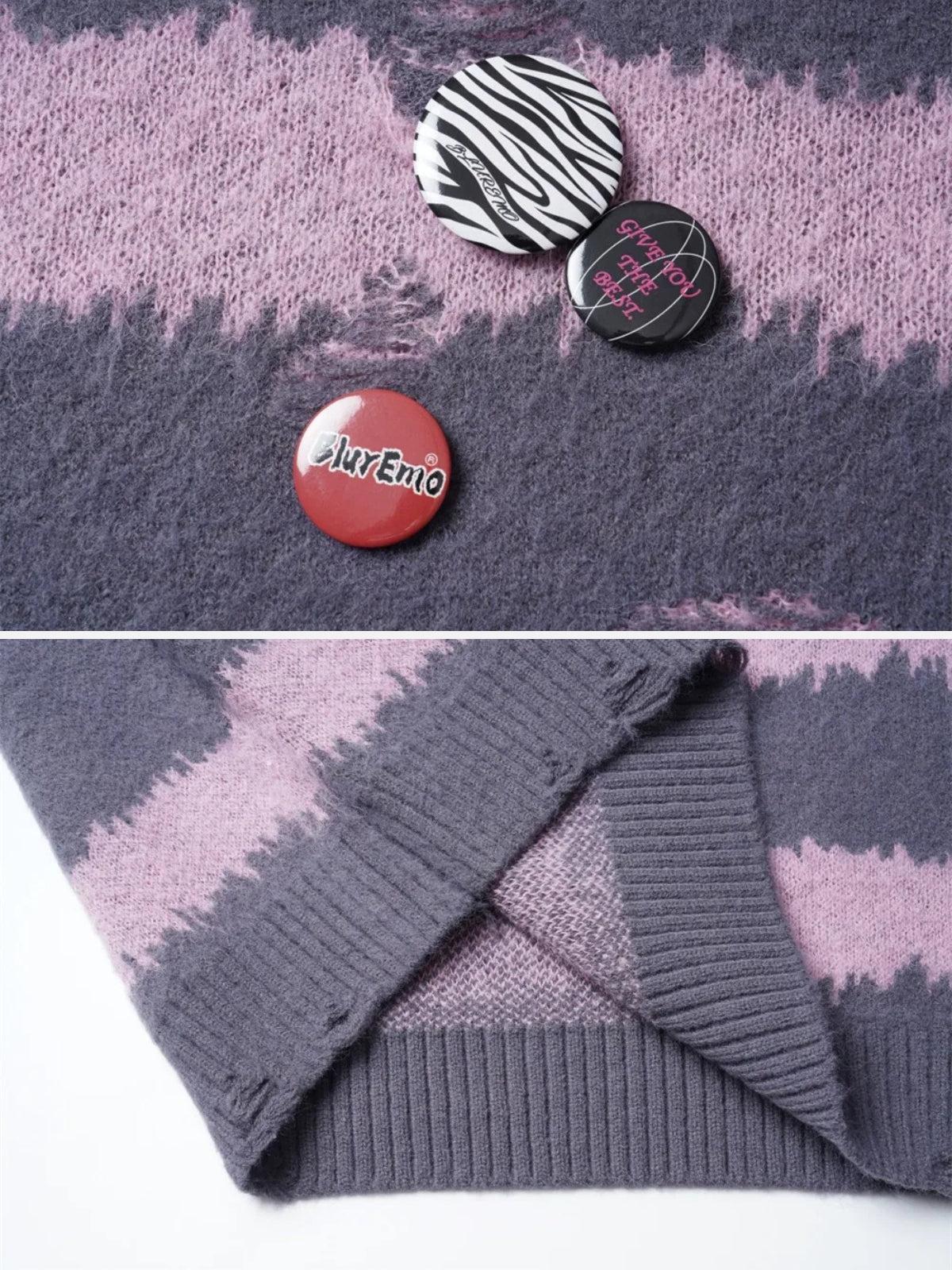 Concert Outfit Badge Striped Ripped Sweater Concert Outfit Badge Striped Ripped Sweater