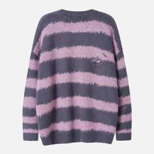 Concert Outfit Badge Striped Ripped Sweater