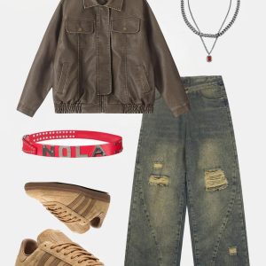 Concert Outfit Basic Pocket Faux Leather Jacket