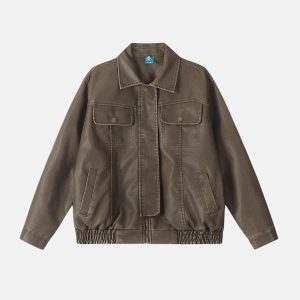 Concert Outfit Basic Pocket Faux Leather Jacket