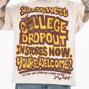 Concert Outfit Bear Letter Print Hip Hop Short Sleeve T-Shirt