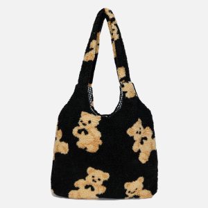 Concert Outfit Bear Pattern Sherpa Bag