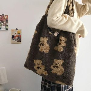 Concert Outfit Bear Pattern Sherpa Bag