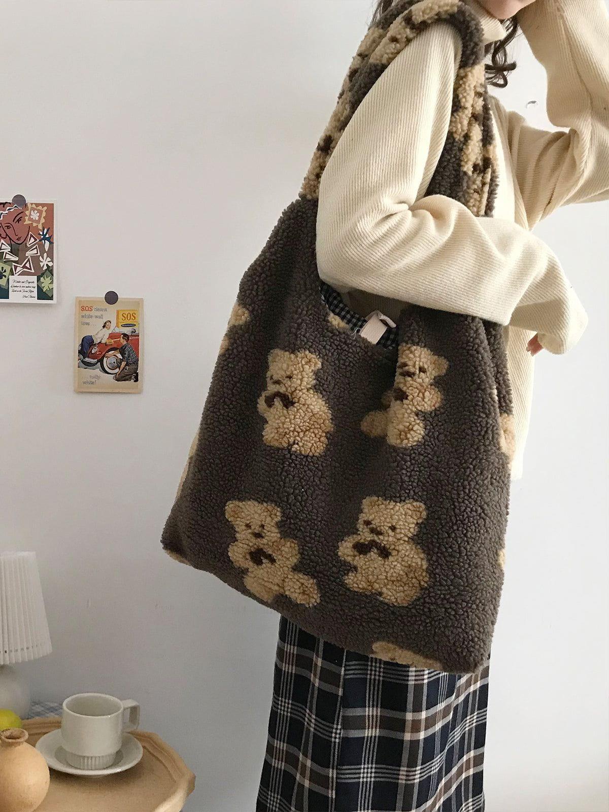 Concert Outfit Bear Pattern Sherpa Bag Concert Outfit Bear Pattern Sherpa Bag