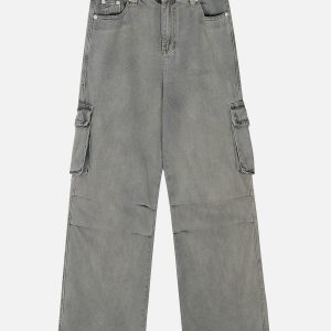 Concert Outfit Big Pocket Wrinkle Loose Jeans