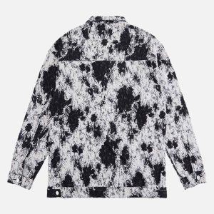 Concert Outfit Black And White Contrast Floral Denim Jacket
