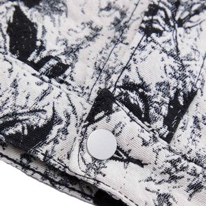 Concert Outfit Black And White Contrast Floral Denim Jacket