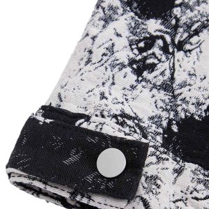 Concert Outfit Black And White Contrast Floral Denim Jacket