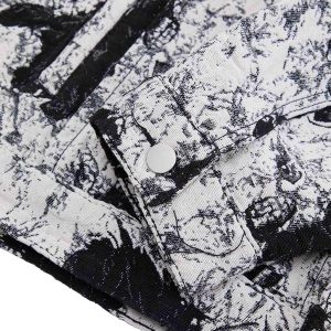 Concert Outfit Black And White Contrast Floral Denim Jacket