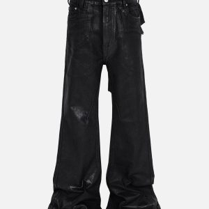 Concert Outfit Black Wax Coated Flare Jeans