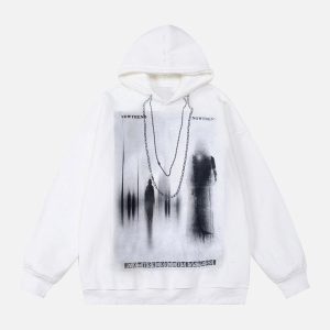 Concert Outfit Blur Graphic Chain Hooded Sweatshirt