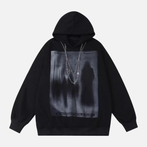 Concert Outfit Blur Graphic Chain Hooded Sweatshirt