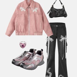 Concert Outfit Bow Cropped Faux Leather Jacket