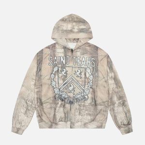Concert Outfit Branch Pattern Letter Print Hoodie
