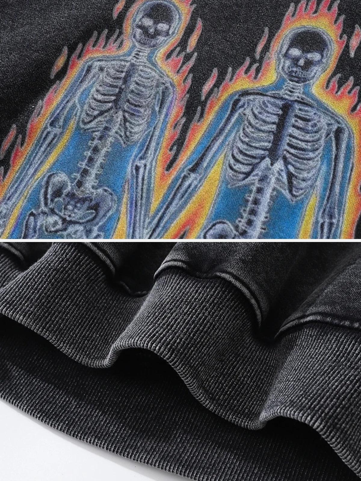 Concert Outfit Burning Retro Skull Skeleton Graphic Hoodie Concert Outfit Burning Retro Skull Skeleton Graphic Hoodie