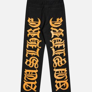 Concert Outfit Burning Text Embroidered Letters Jeans