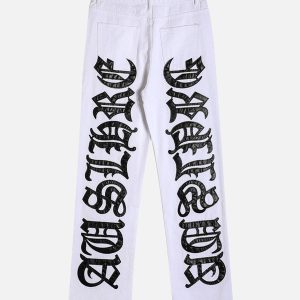 Concert Outfit Burning Text Embroidered Letters Jeans