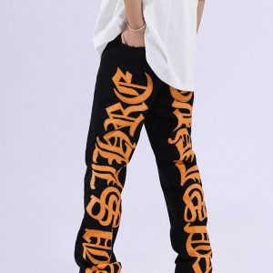 Concert Outfit Burning Text Embroidered Letters Jeans