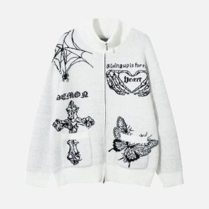 Concert Outfit Butterfly Cross Knit Cardigan