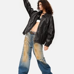 Concert Outfit Butterfly Faux Leather Jacket