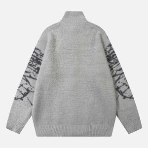 Concert Outfit Butterfly Jacquard Knit Mock Neck Sweater