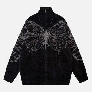 Concert Outfit Butterfly Jacquard Knit Mock Neck Sweater