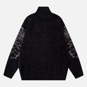 Concert Outfit Butterfly Jacquard Knit Mock Neck Sweater