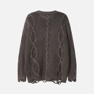 Concert Outfit Cable Knit Ripped Sweater