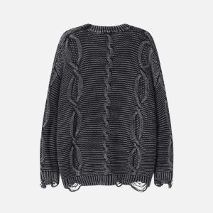 Concert Outfit Cable Knit Ripped Sweater