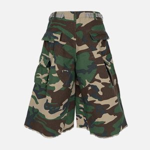 Concert Outfit Camouflage Buckle Waist Cropped Cargo Shorts