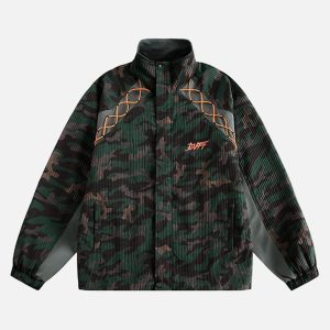 Concert Outfit Camouflage Diamond Patchwork Jacket