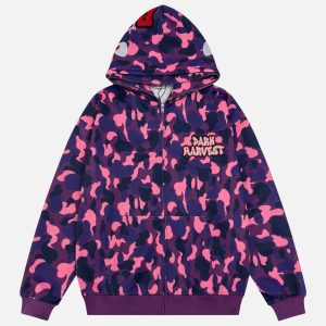 Concert Outfit Camouflage Double Cap Design Hoodie