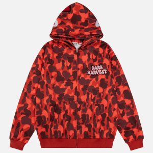 Concert Outfit Camouflage Double Cap Design Hoodie
