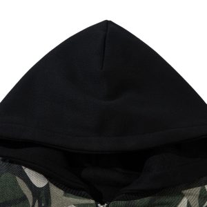 Concert Outfit Camouflage Faux Two-Piece Hooded Bomber Jacket