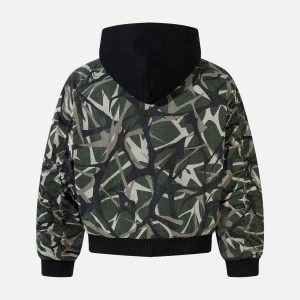 Concert Outfit Camouflage Faux Two-Piece Hooded Bomber Jacket