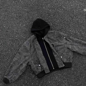 Concert Outfit Camouflage Faux Two-Piece Hooded Jacket