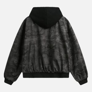 Concert Outfit Camouflage Faux Two-Piece Hooded Jacket